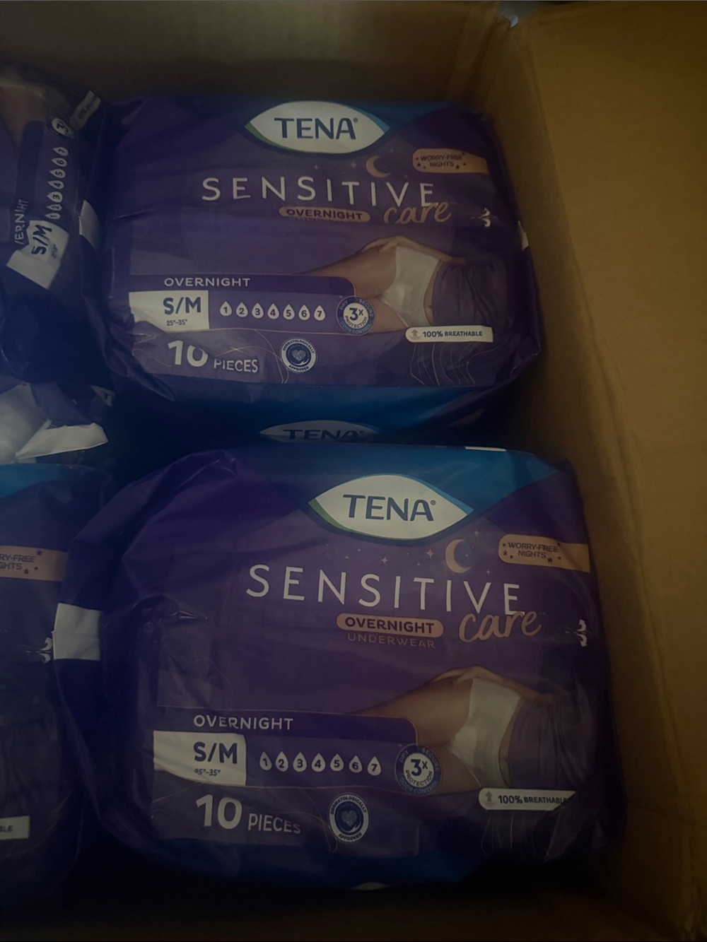 TENA Sensitive Care Overnight Underwear S M 2x10 20 count